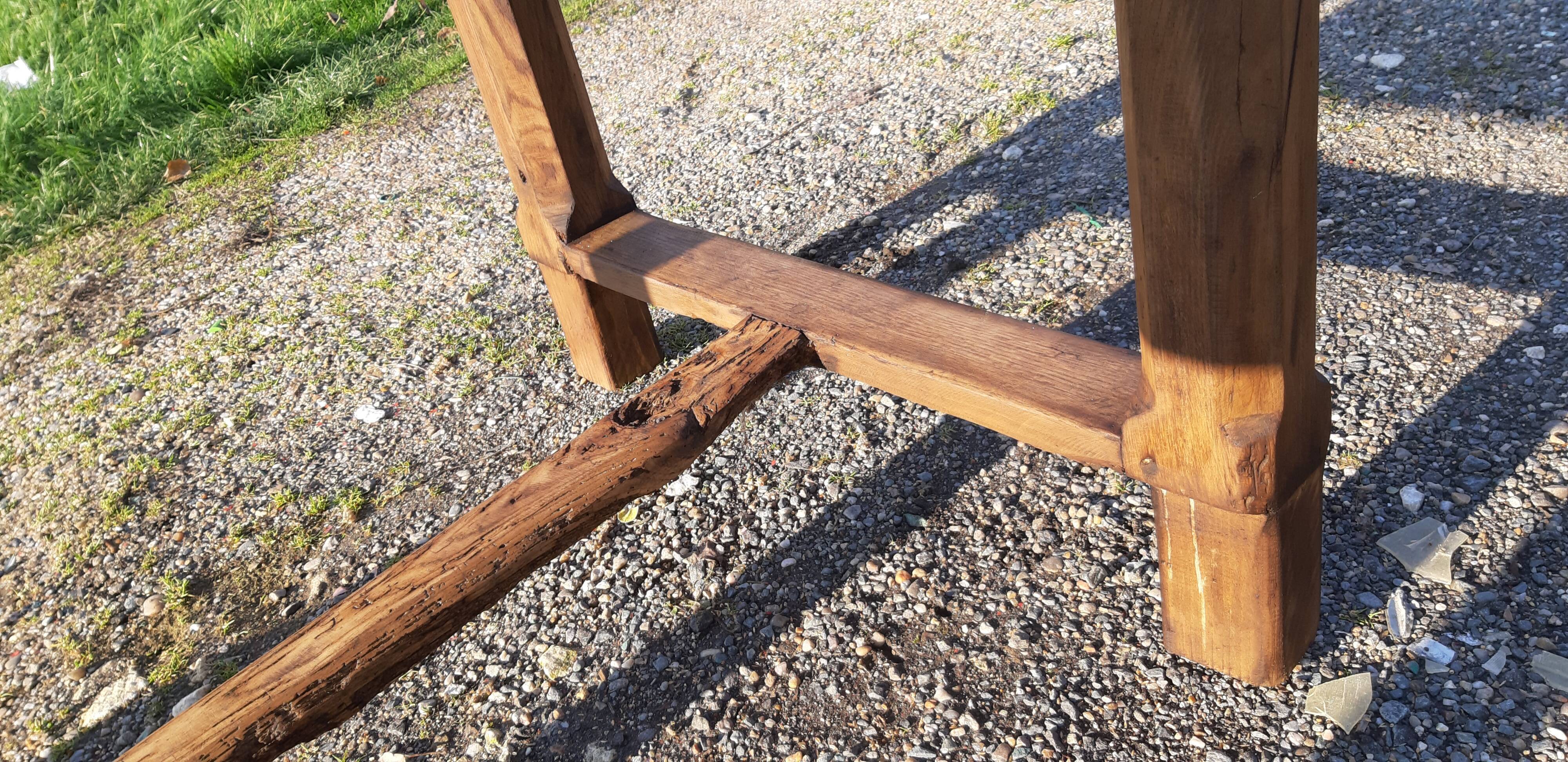 Country farm table xixth in chene, 2 drawers