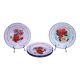 7 printed floral enamel plates "bon voyage" Made in China
