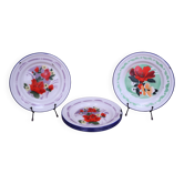 7 Assiettes en émail imprimé floral "bon voyage" Made in China