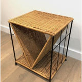 End of sofa in rattan and black lacquered metal