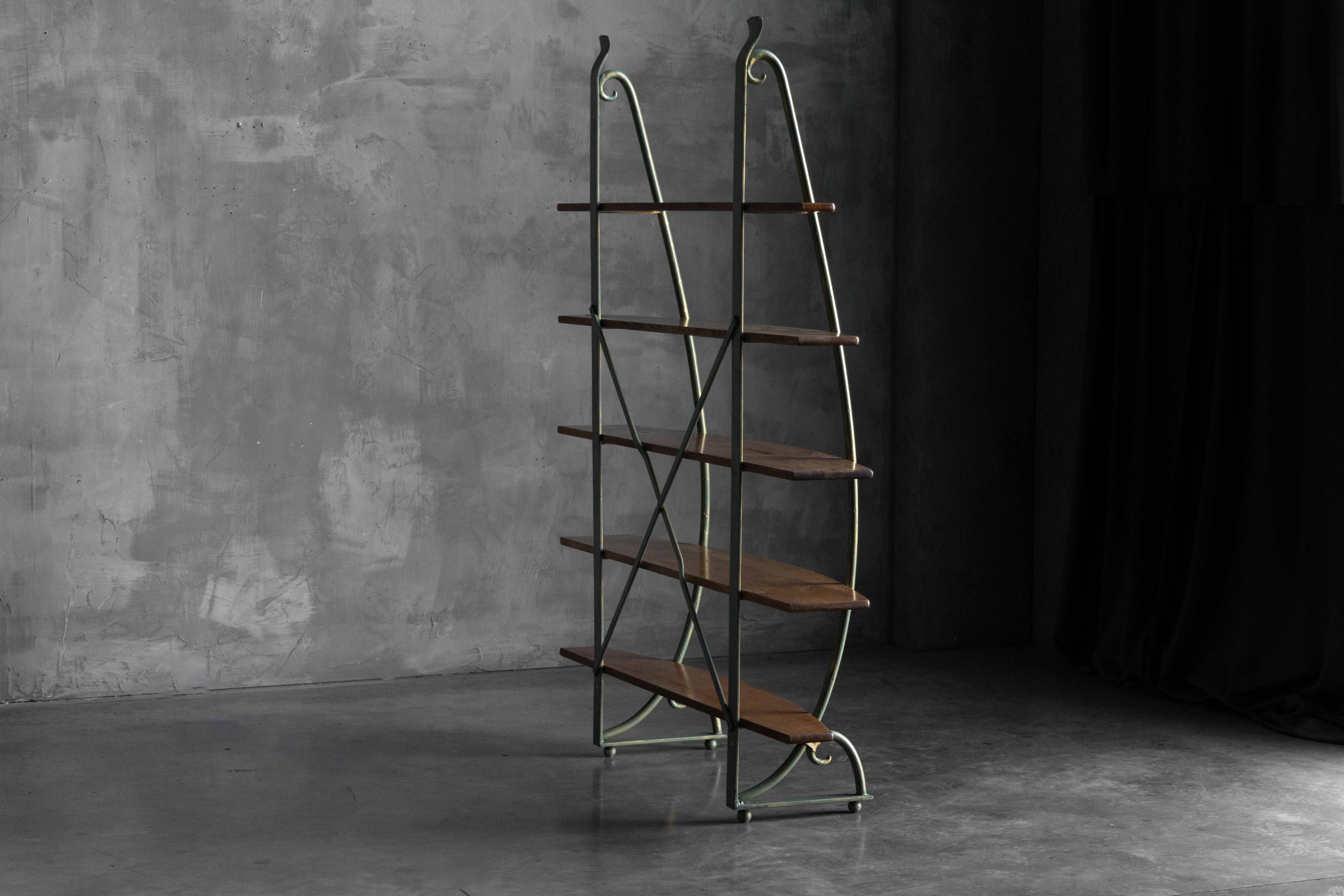 Bakery Display Rack with Iron Frame and Oak Shelves, France, 1920s