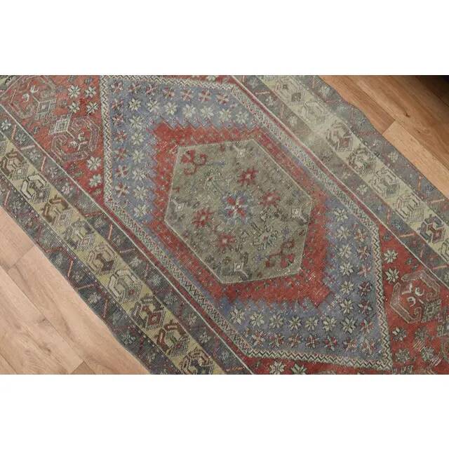 1970s Vintage Turkish Oushak Handmade Wool Cotton Red Area Rug 92x195