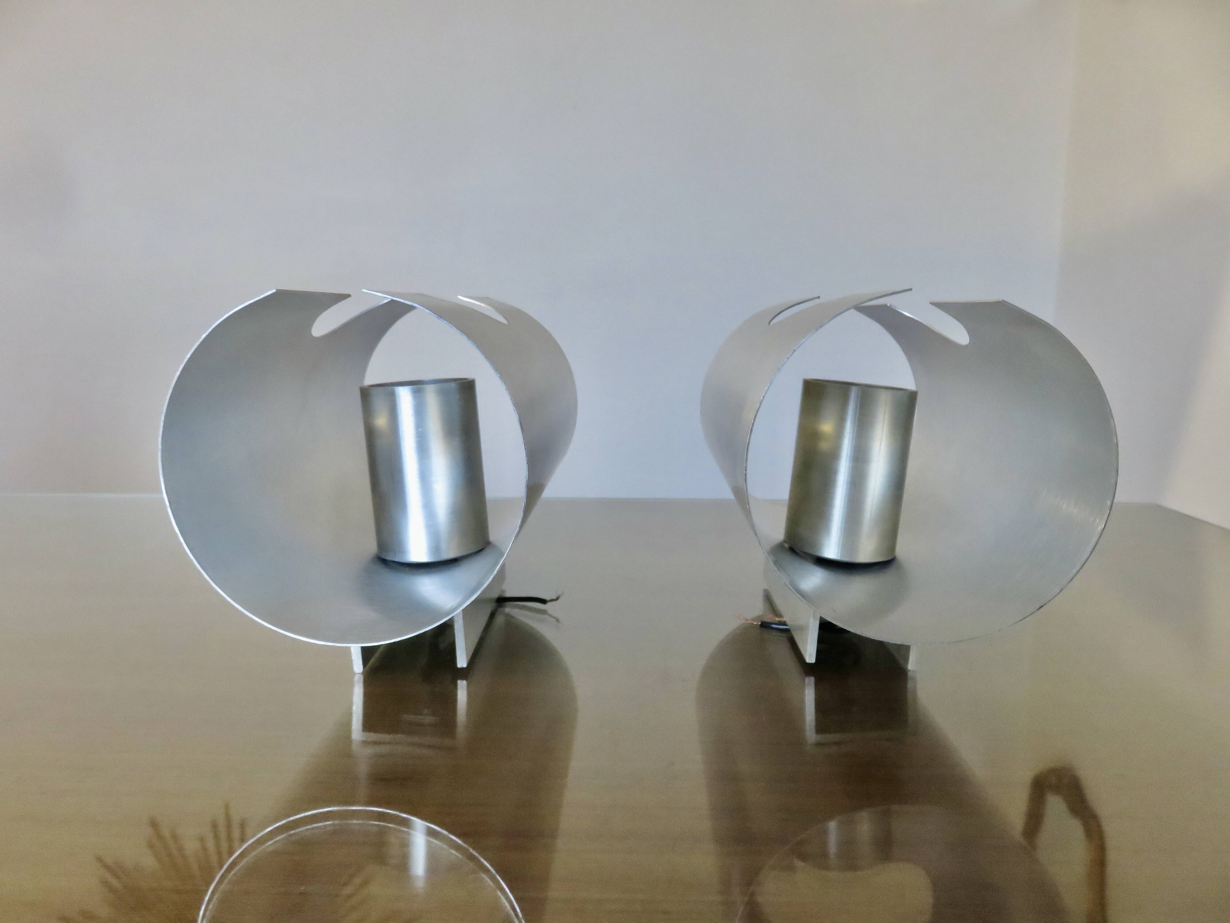Pair of "oxar" brushed metal wall lights, space age, 1970