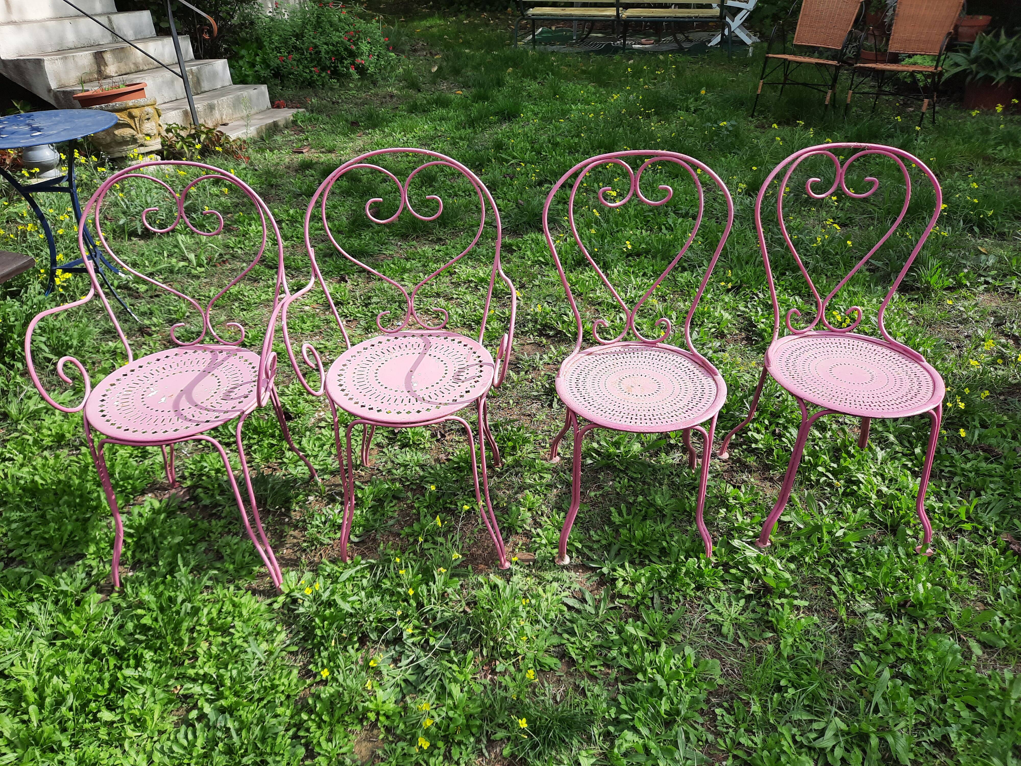 Set of 2 armchairs + 2 Fermob chairs in antique wrought iron