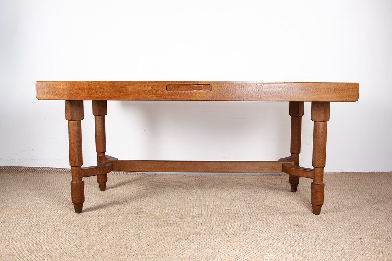 Large extendable dining table, 320 cm, in oak, Guillerme and Chambron.
