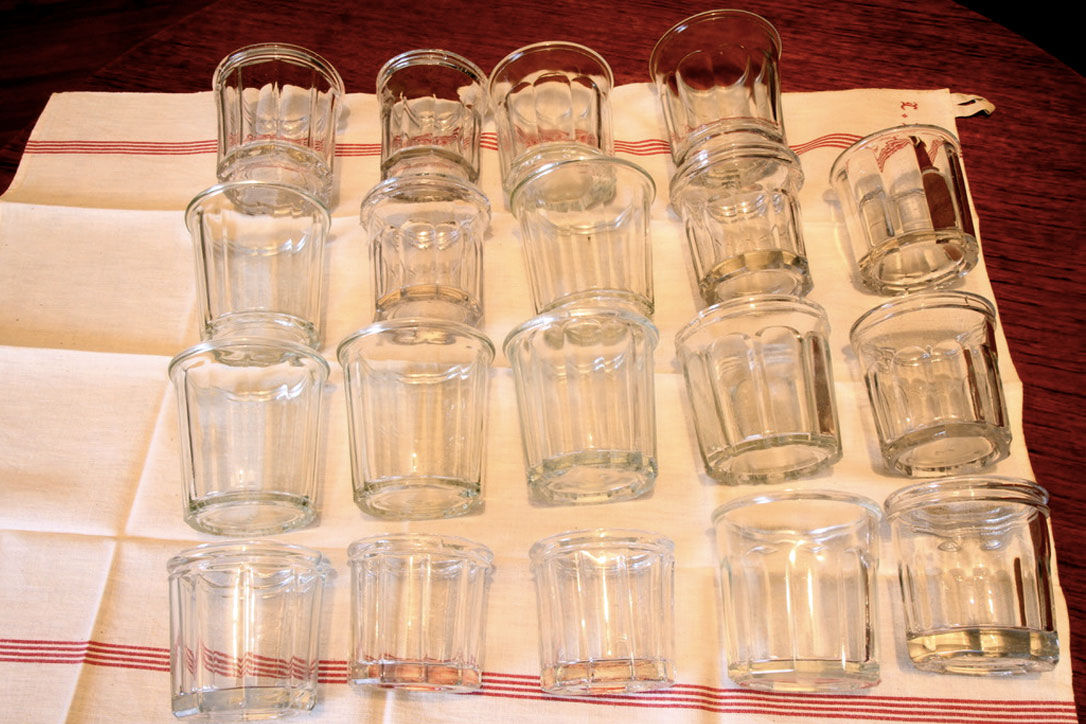 Set of 19 old jam jars