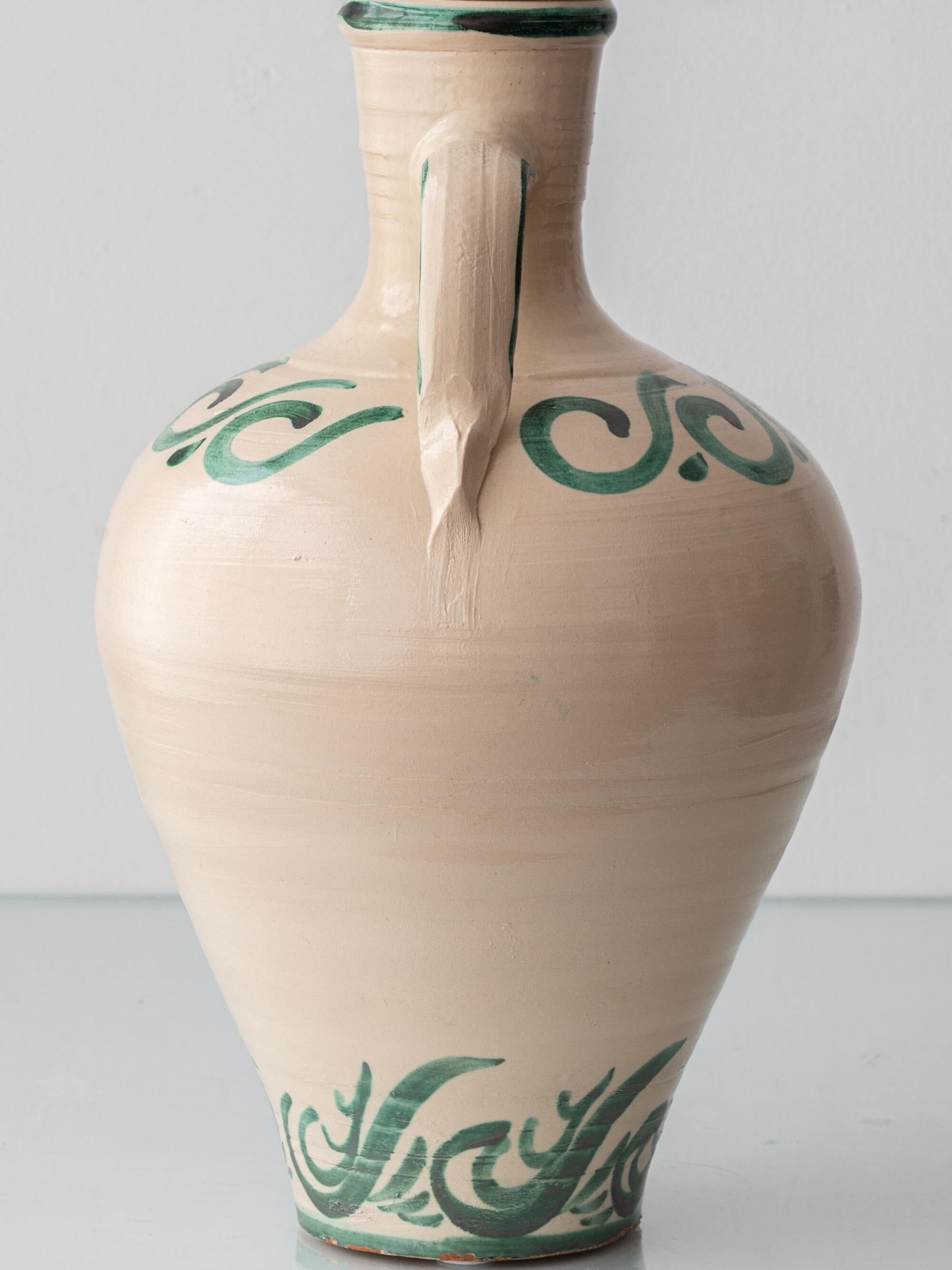 Spanish Revival Ceramic Table Lamp from Granada, New Green Silk Shade