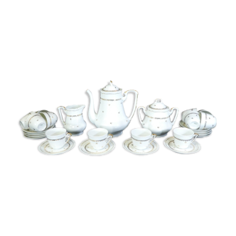 Coffee service in white and gold porcelain Limoges France