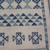 Handmade white and blue margoum carpet  145x70cm