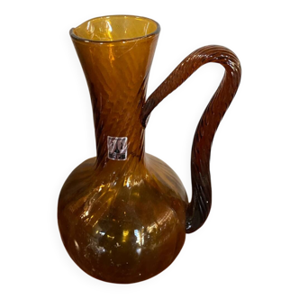 Antique Carafe CF Blown Glass Orange Amber Vintage #B842