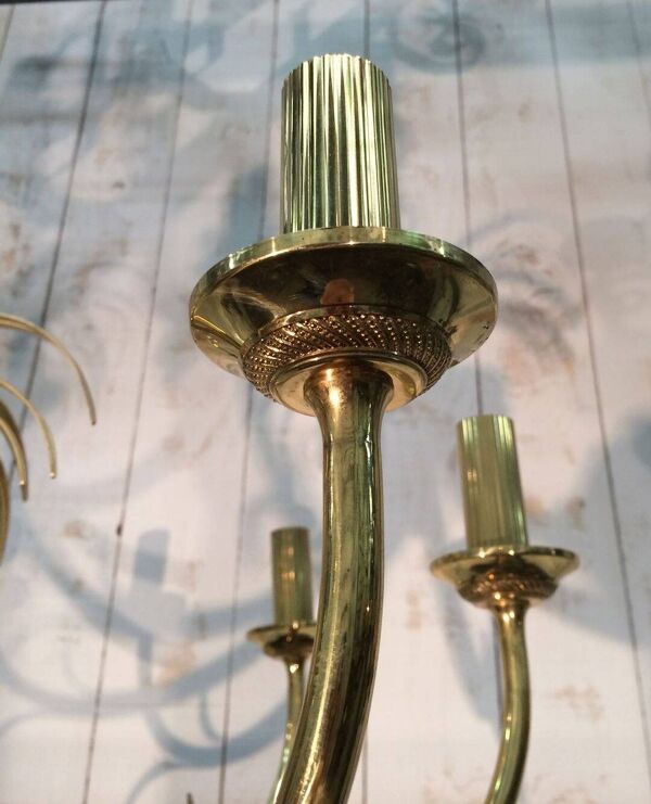 Lustre Ananas en Métal Brossé et Métal Doré dans le Goût de la Maison Charl