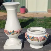 Grande colonne porte-vase avec cache pot céramique Belle époque