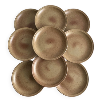Lot de 10 assiettes en grès tacheté marron