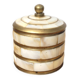 Small round box in mother-of-pearl and brass