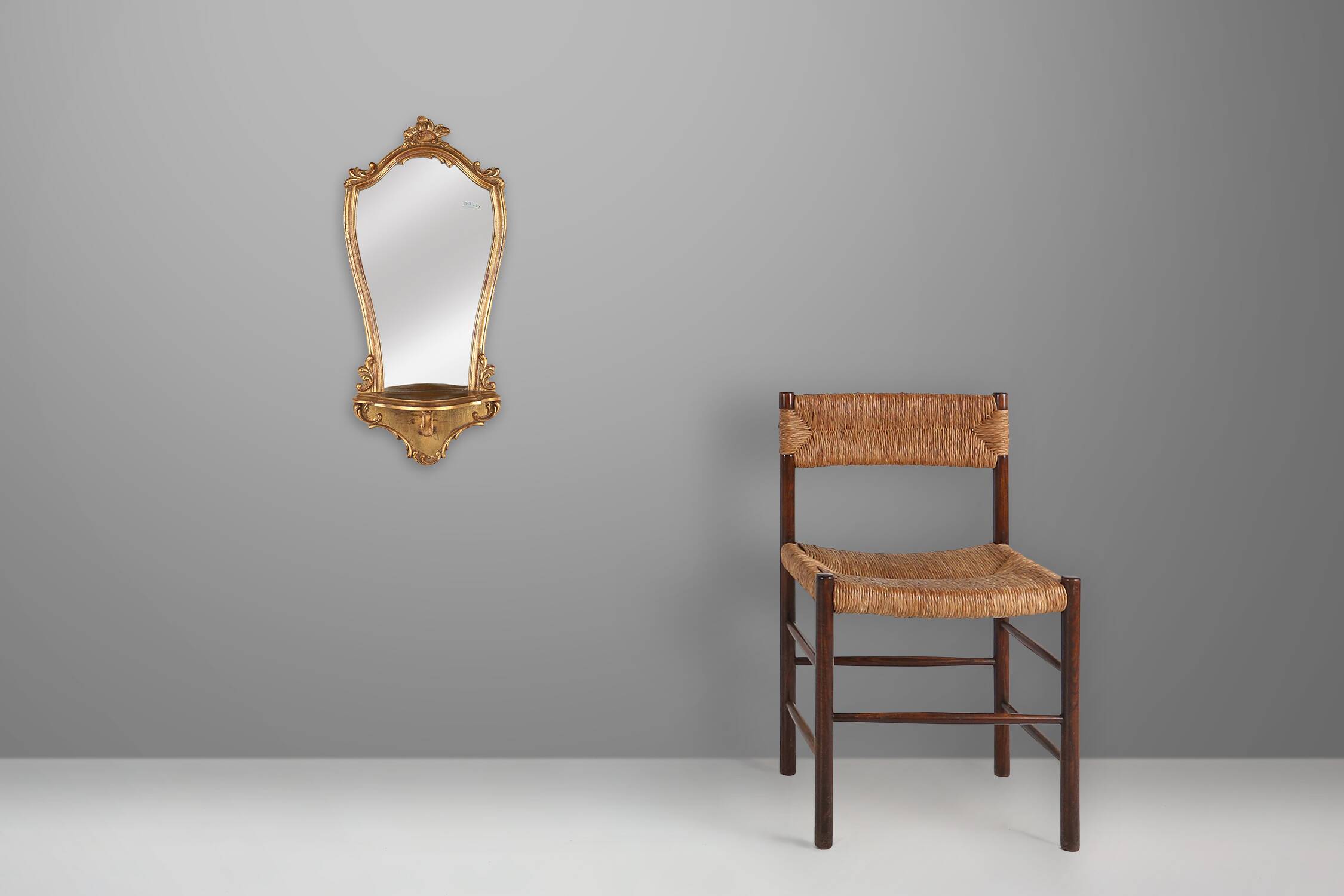 Romantic baroc style mirror with original label “Deknudt”, Belgium, 1970s