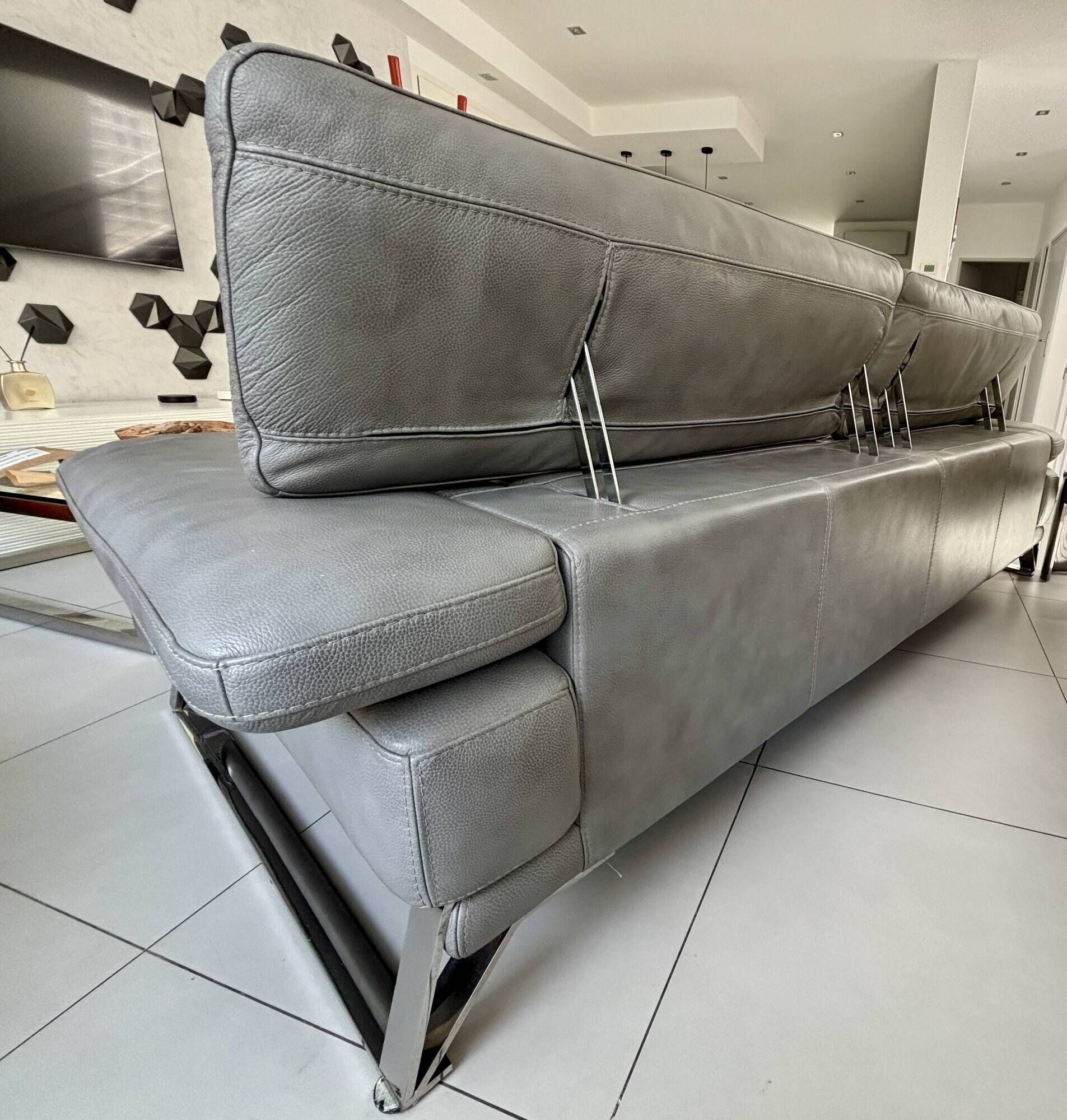 Roche bobois canapé digital - grey leather - 3 seats - 238 cm