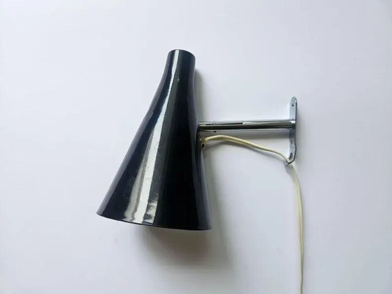 Rare Black Midcentury Adjustable Wall Lamp in style of Stilnovo, Lidokov, 1960s