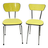 Pair of vintage yellow chrome Formica kitchen chairs.