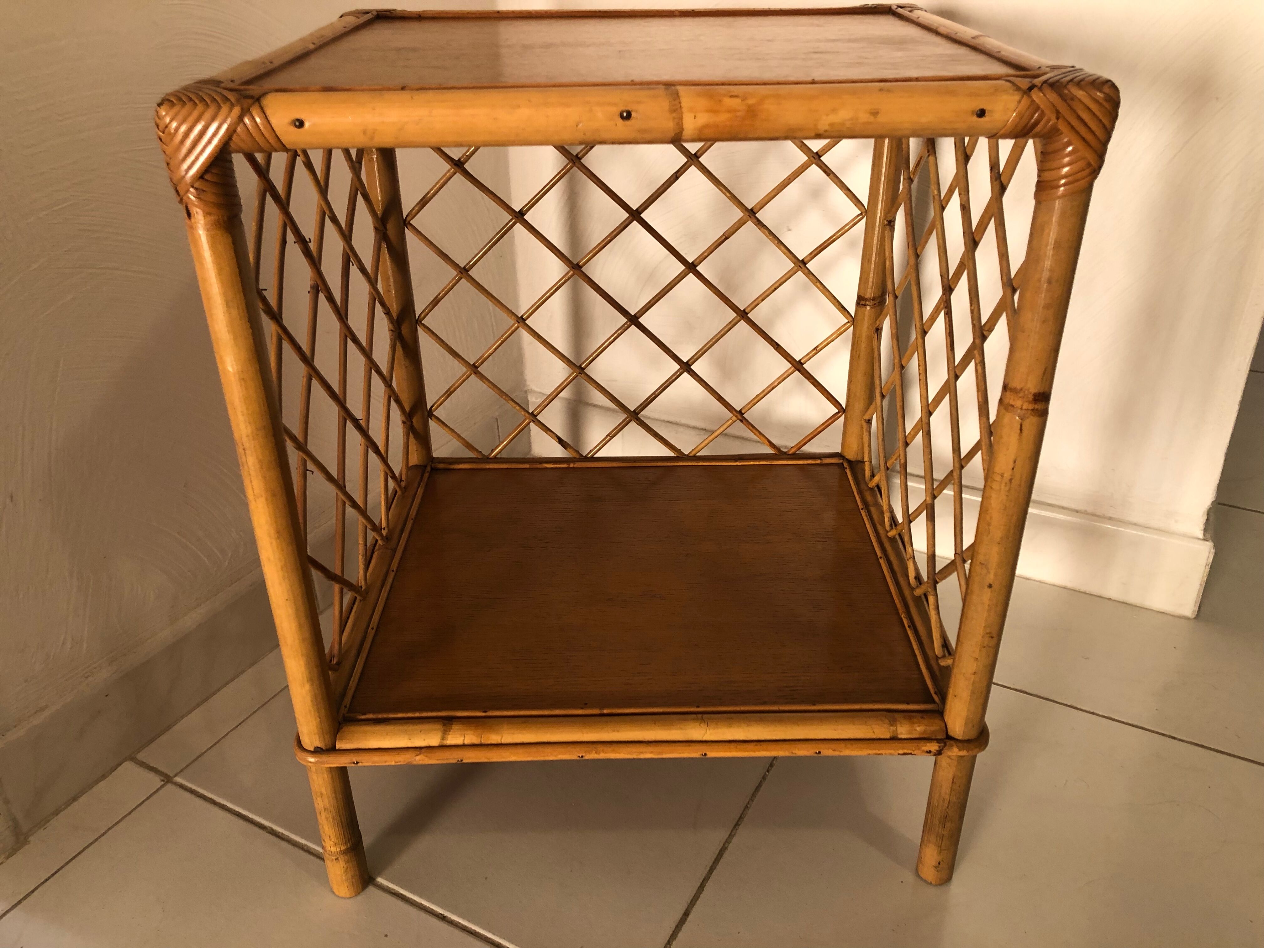 Rattan and bamboo side table