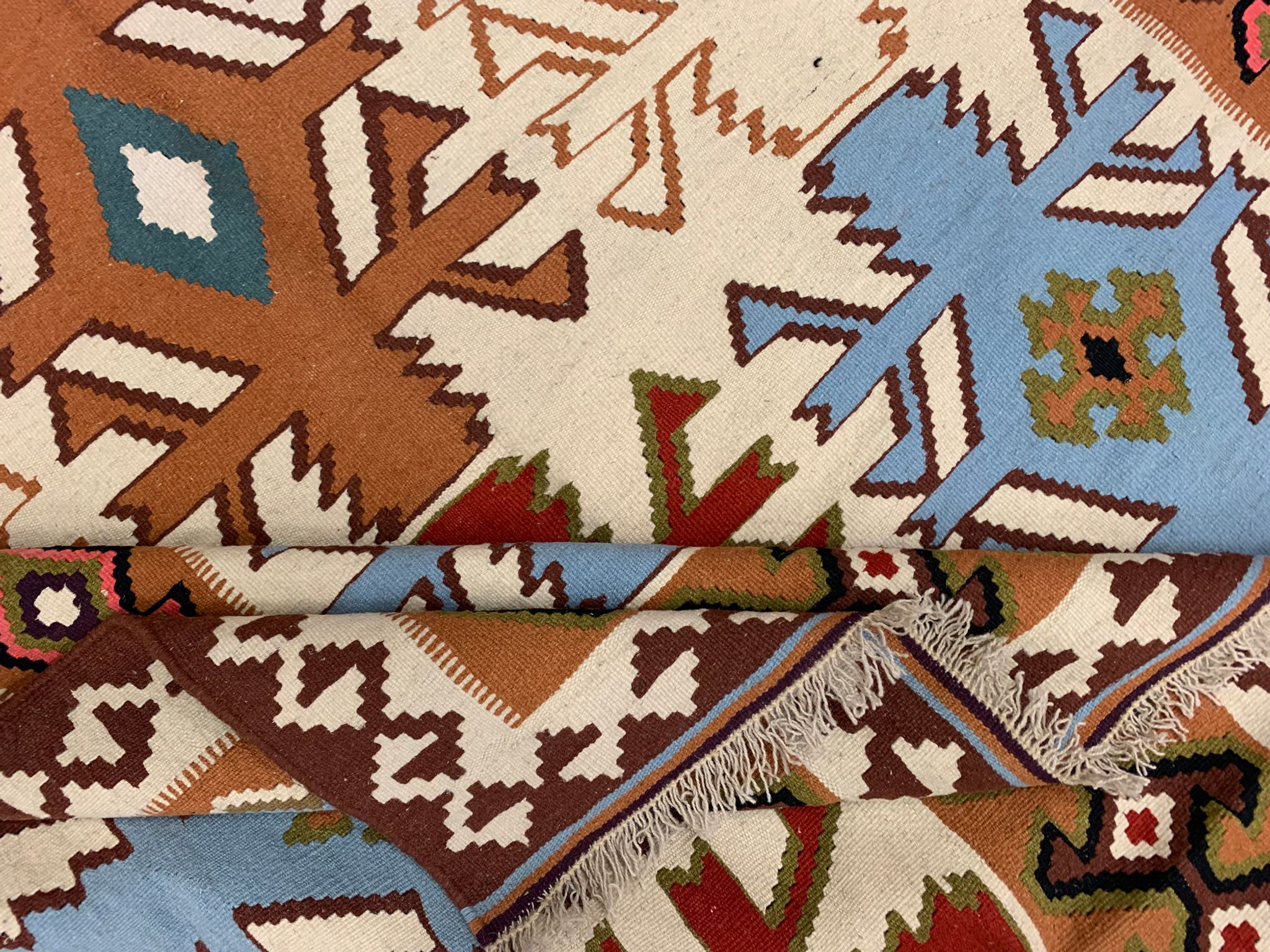 Cream wool turkish kilim handwoven tribal area rug 143x240cm