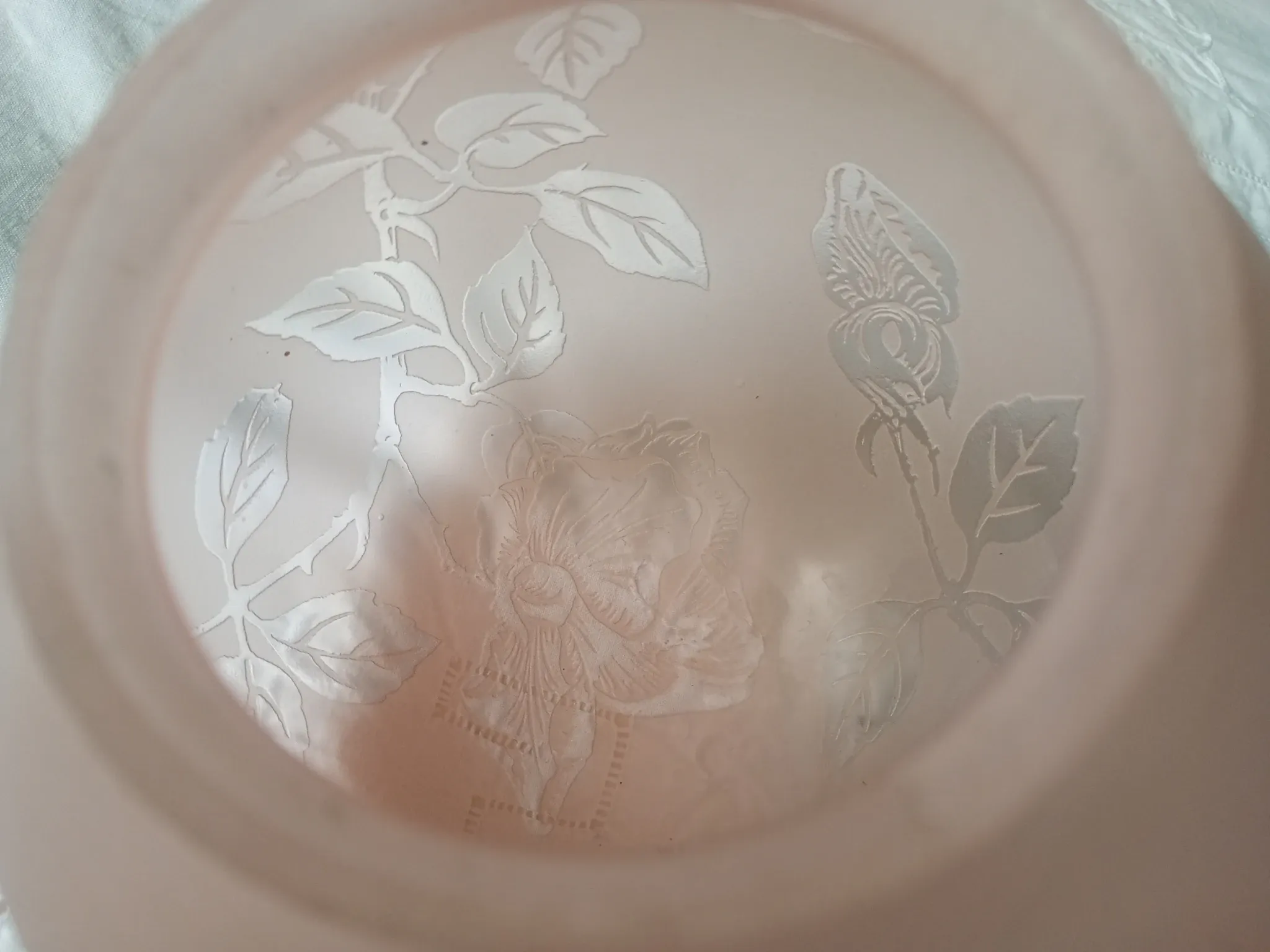 Sprat - frosted pink glass globe with pink flowers for chandelier lamp circa 1920