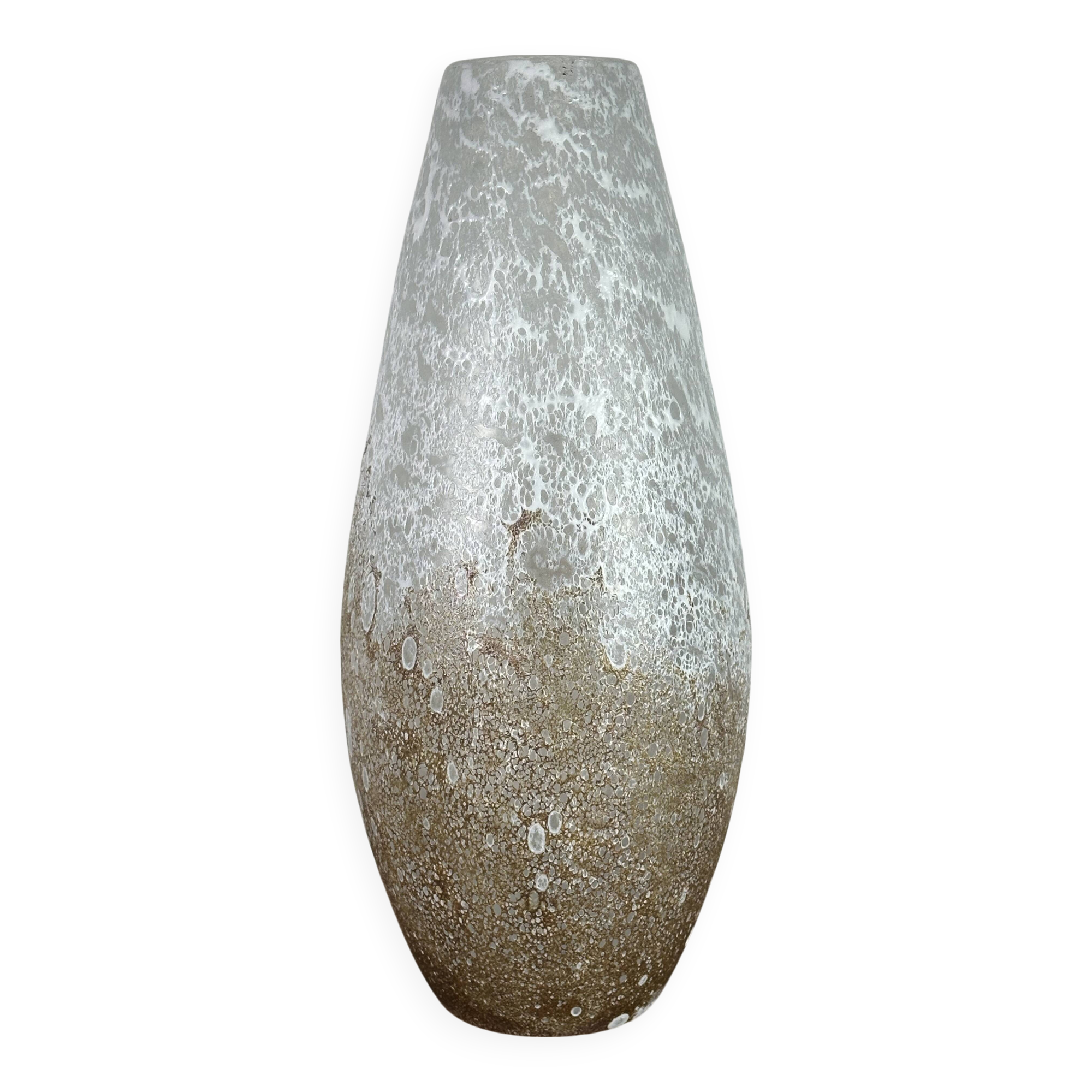 Vintage 80'S white and gold enameled blown glass vase Ht 45 cm