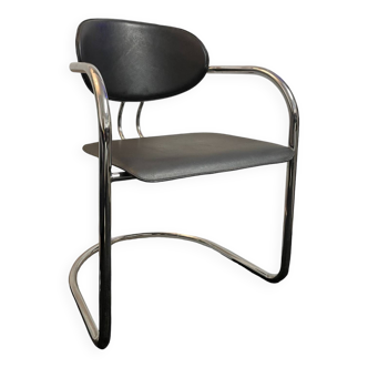 Chaise vintage Bauhaus en cuir, Italie 1970