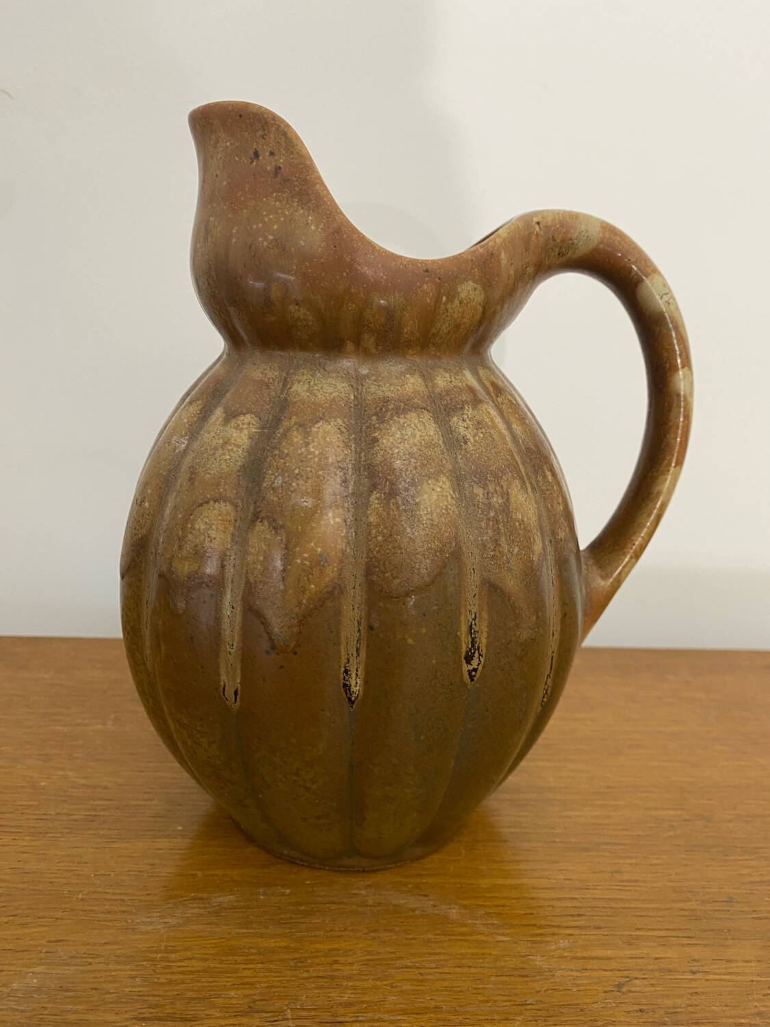 Antique louis lourioux pitcher flamed stoneware brown vintage