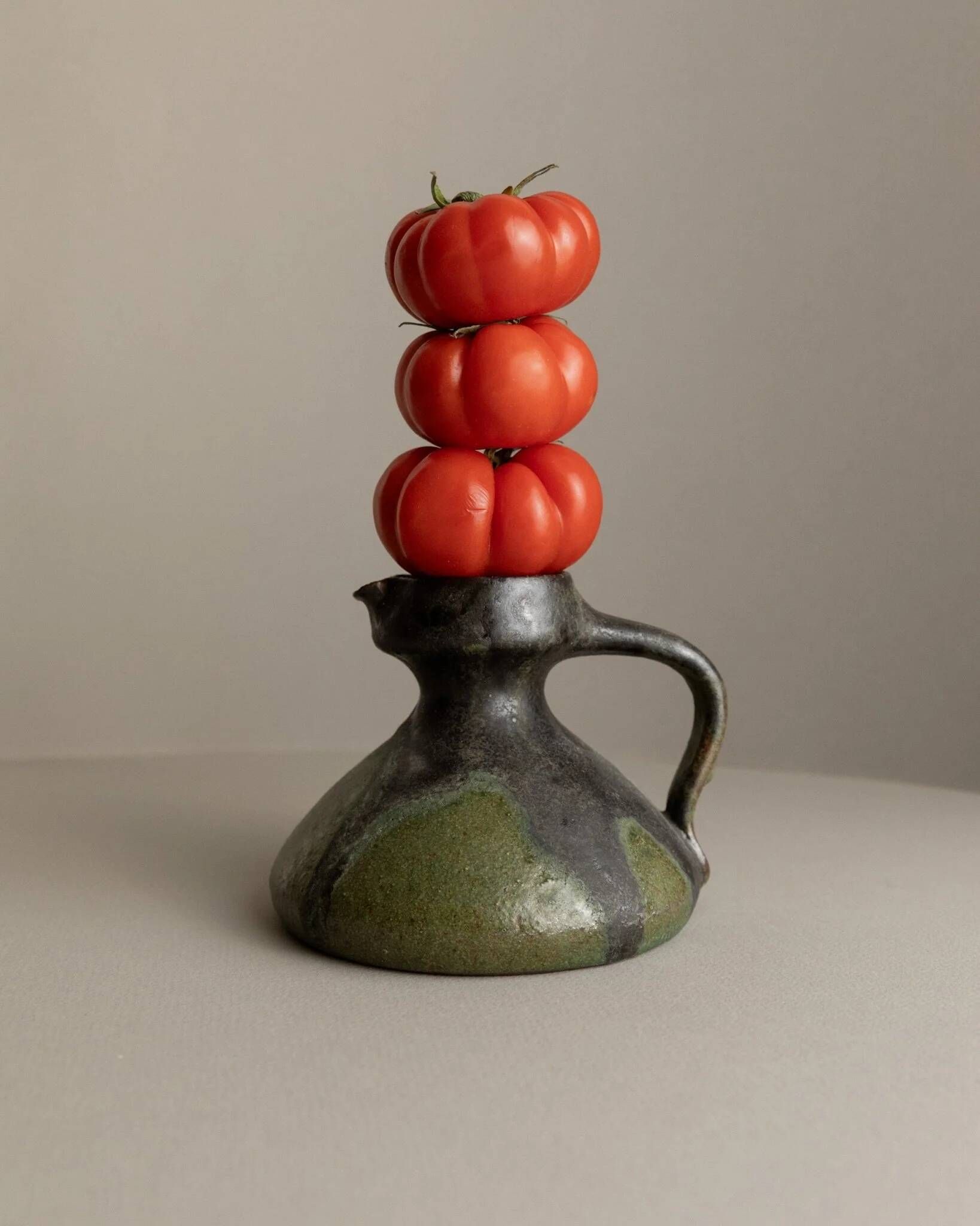 Green-Black Fat Lava Ceramic Vase by Luise Duncker Studio, Vintage 1970s Mid-Century