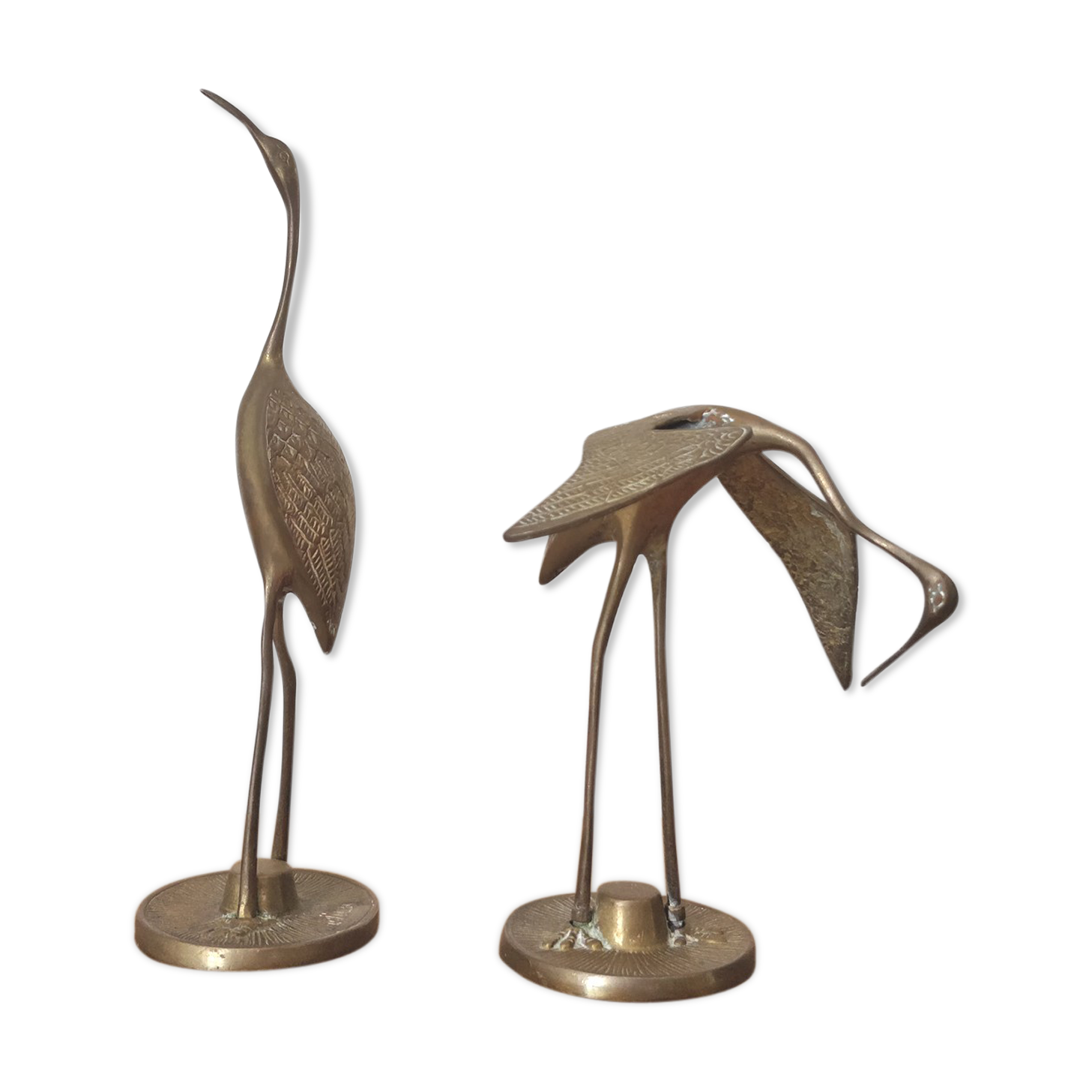 Couple herons in vintage brass