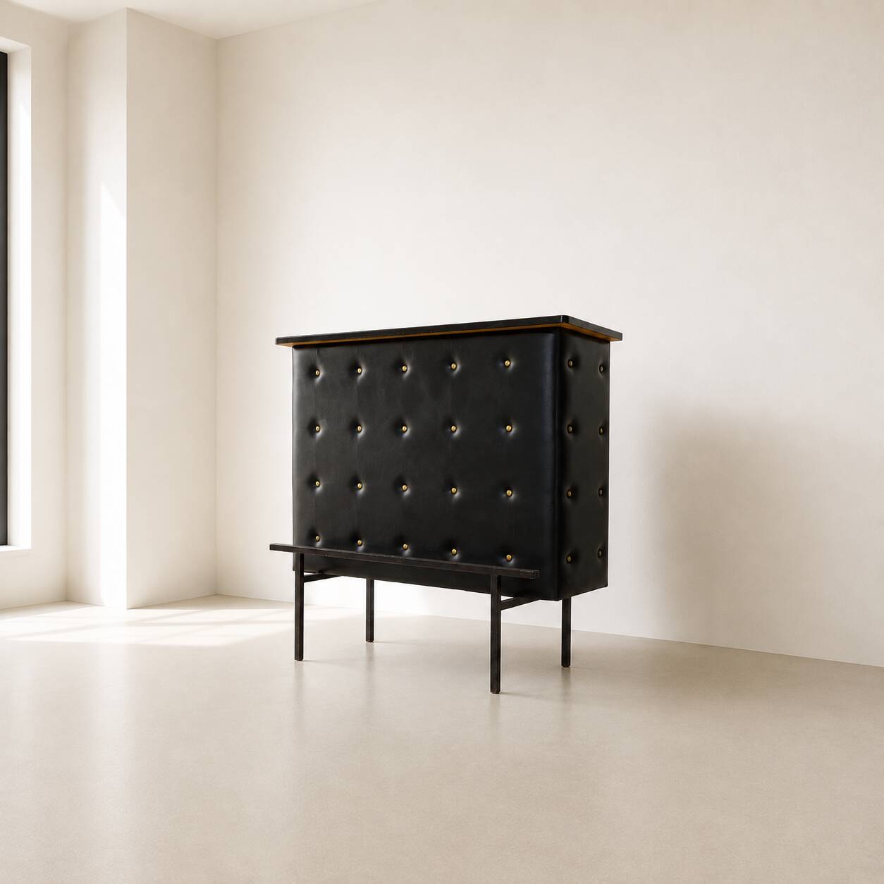 Vintage 1950s black faux leather apartment bar/counter Stl Adnet