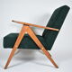 Restored compas armchair, green forest fabric, teak wood, 1960