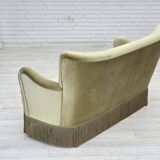 1960s, Danish 2-seater sofa, green furniture velour, beech wood legs.