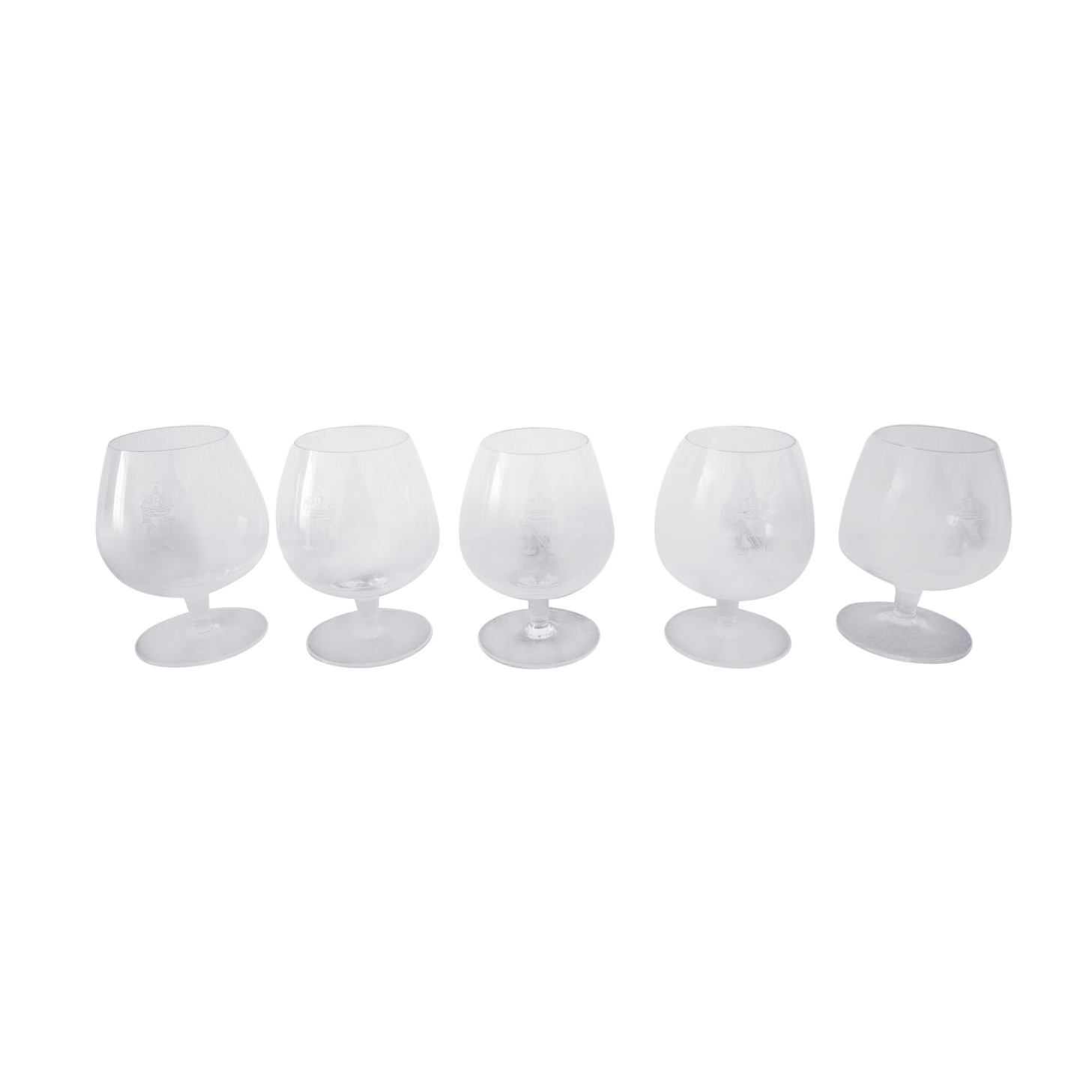 Lot of 5 balloon cognac glasses engraved with an N topped with a crown