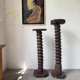 Paire de piédestal colonnes vis de pressage chêne 1900