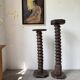 Pair of pedestal columns with oak pressing screws, 1900