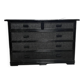 Black rattan chest of drawers with five drawers