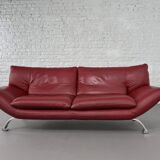 Italian design 3-seater sofa in leather and metal