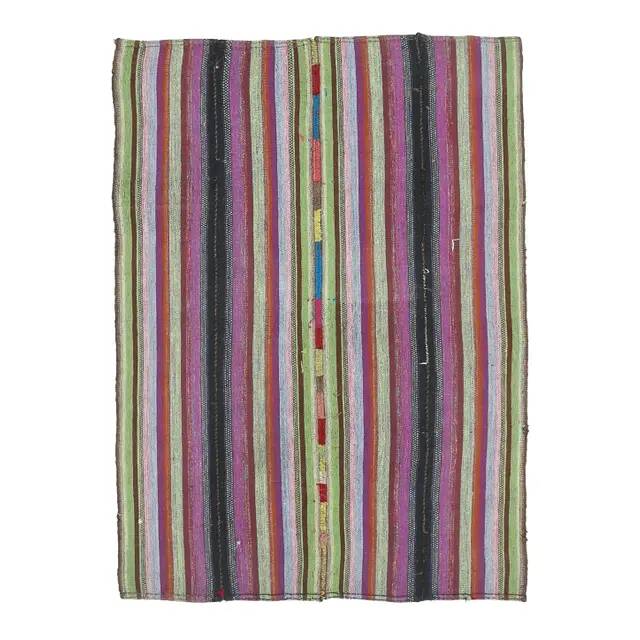 Vintage Turkish Hand-Knotted Wool Cotton Purple Kilim Area Rug 148x205