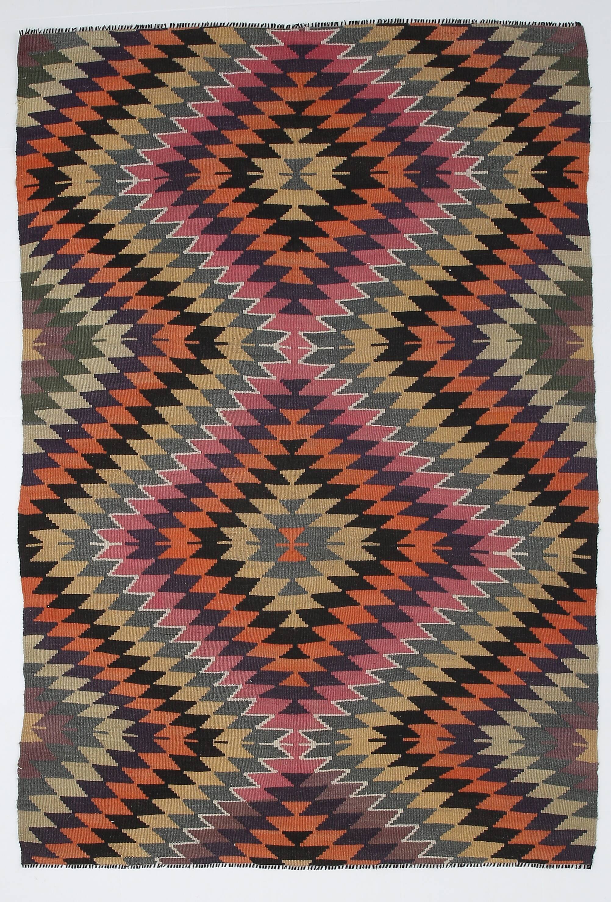 Multicolor Geometric Vintage Kilim Rug, 166x247Cm