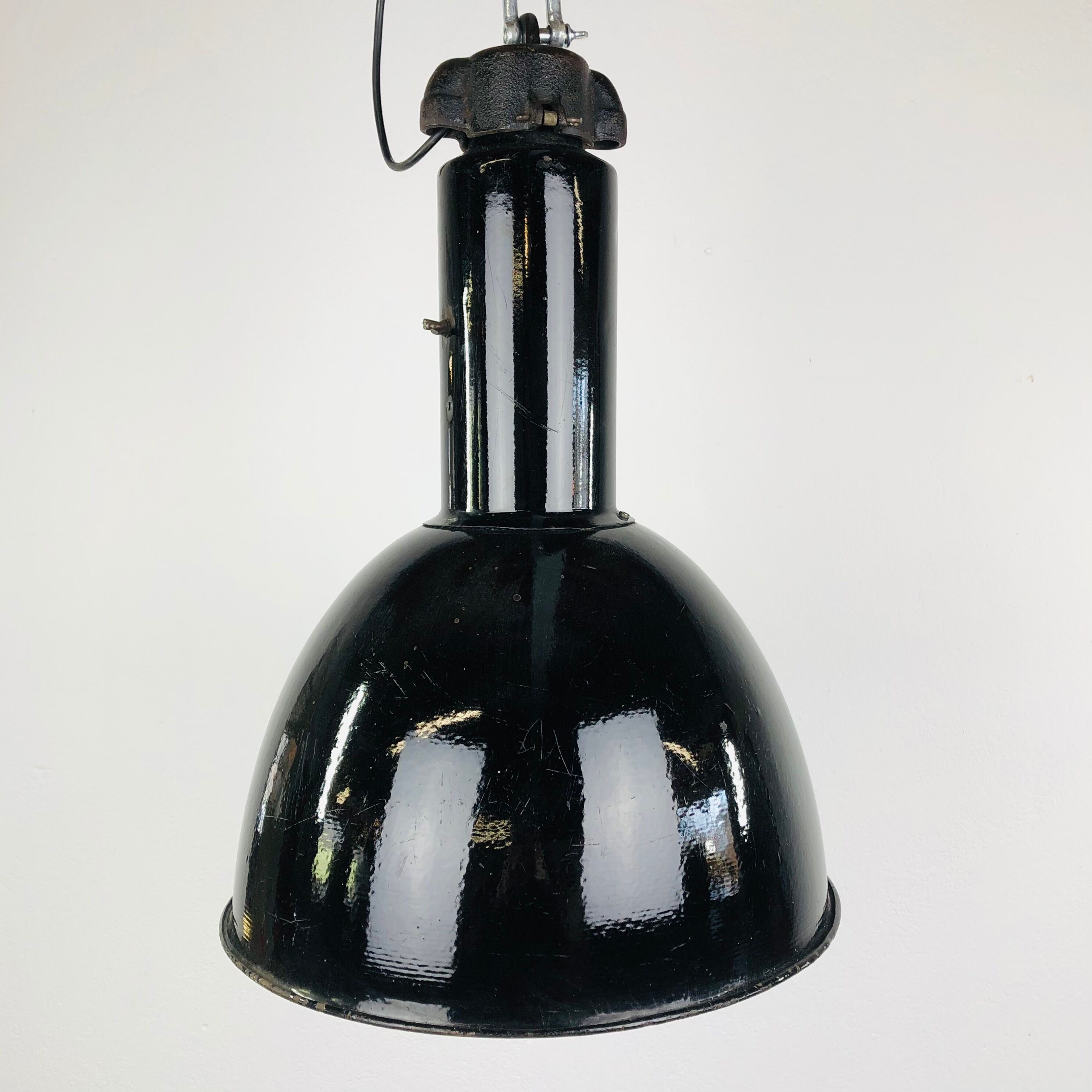 Large black enamelled factory lamp by elektrovit