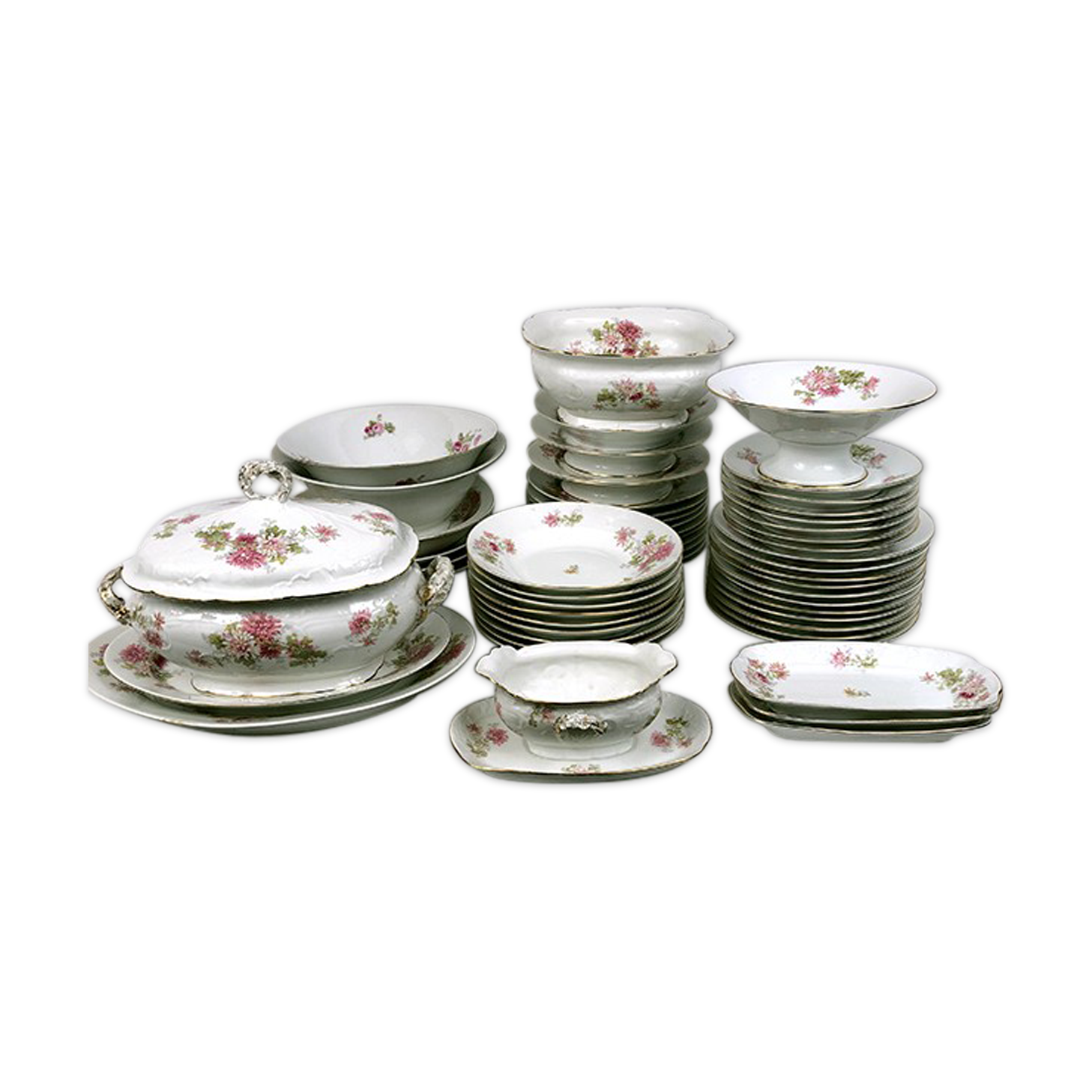 Service en porcelaine de Limoges à décor de fleurs, milieu XXe 57 pièces