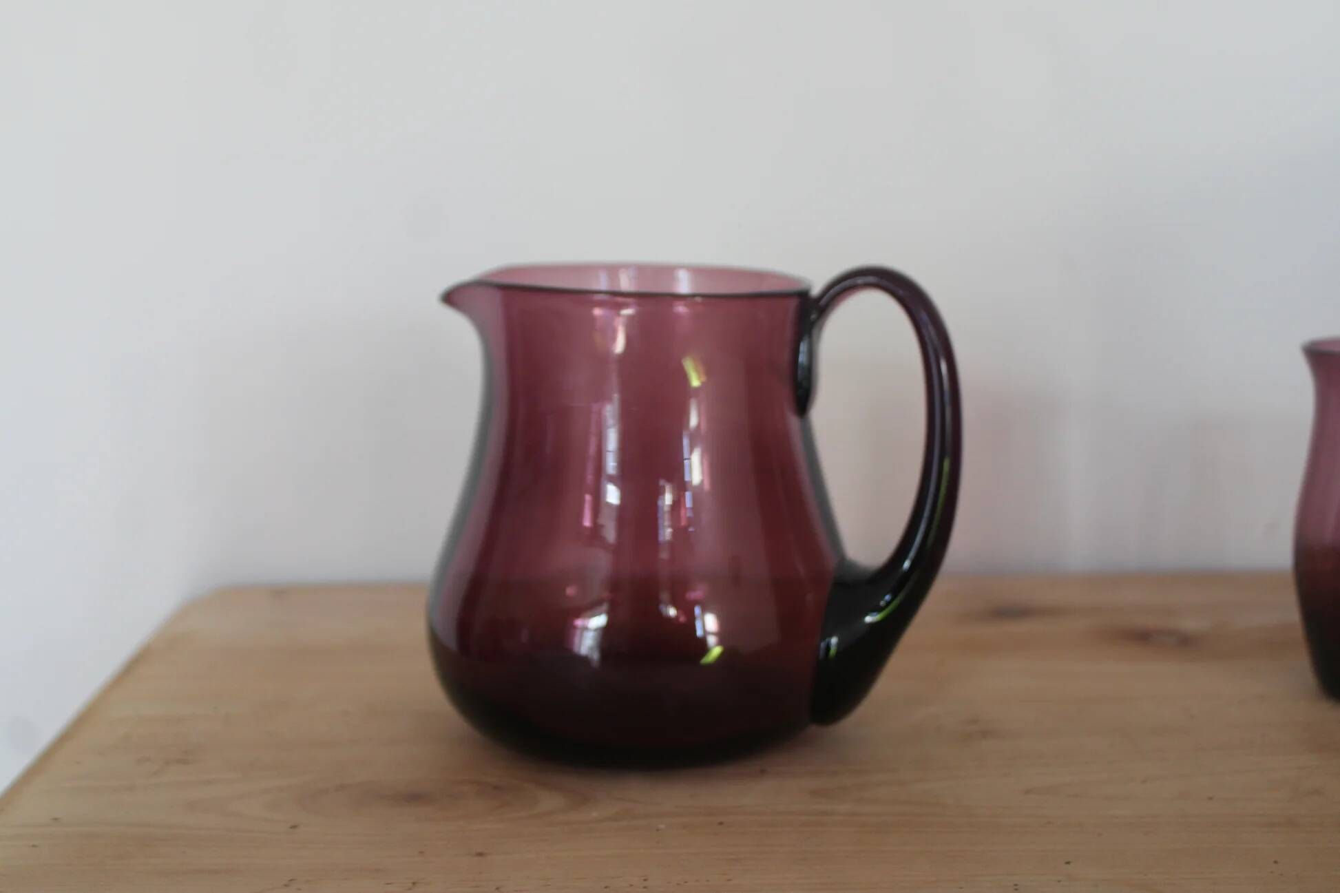 Vintage purple plum glass pitcher and glass – Retro set