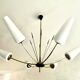 Large chandelier with 6 opaline tulip shades and 6 anthracite points, 1950