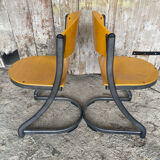 Pair of Chairs SOUVIGNET Model ELODIE Grey Metal & Wood Made in France