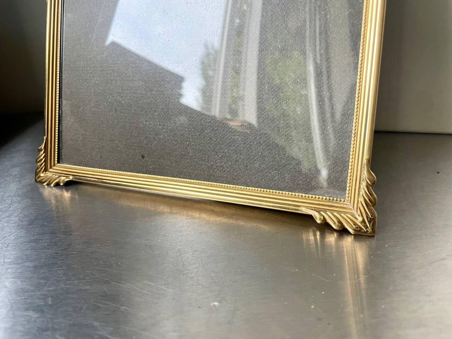 ART DECO  Gold  colored Metal Picture Frame 25 cm x 19 cm CONVEX Glass