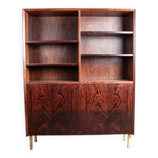 Meuble étagère et bar, Danois, en Palissandre et Laiton, Erik Brouer 1960.