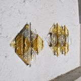 Amber glass and brass wall light by Mazzega, set of 2.