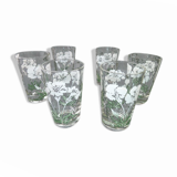 Set of 6 glass tea glasses screen-printed decoration