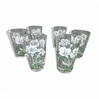 Set of 6 glass tea glasses screen-printed decoration